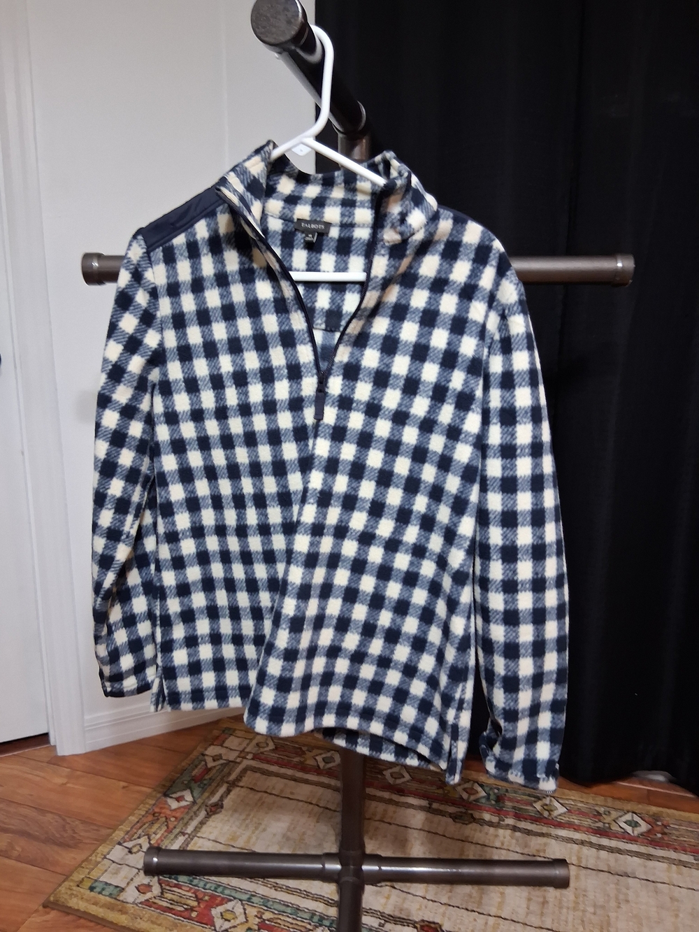 Talbots Navy & White Check Zip-Up Fleece